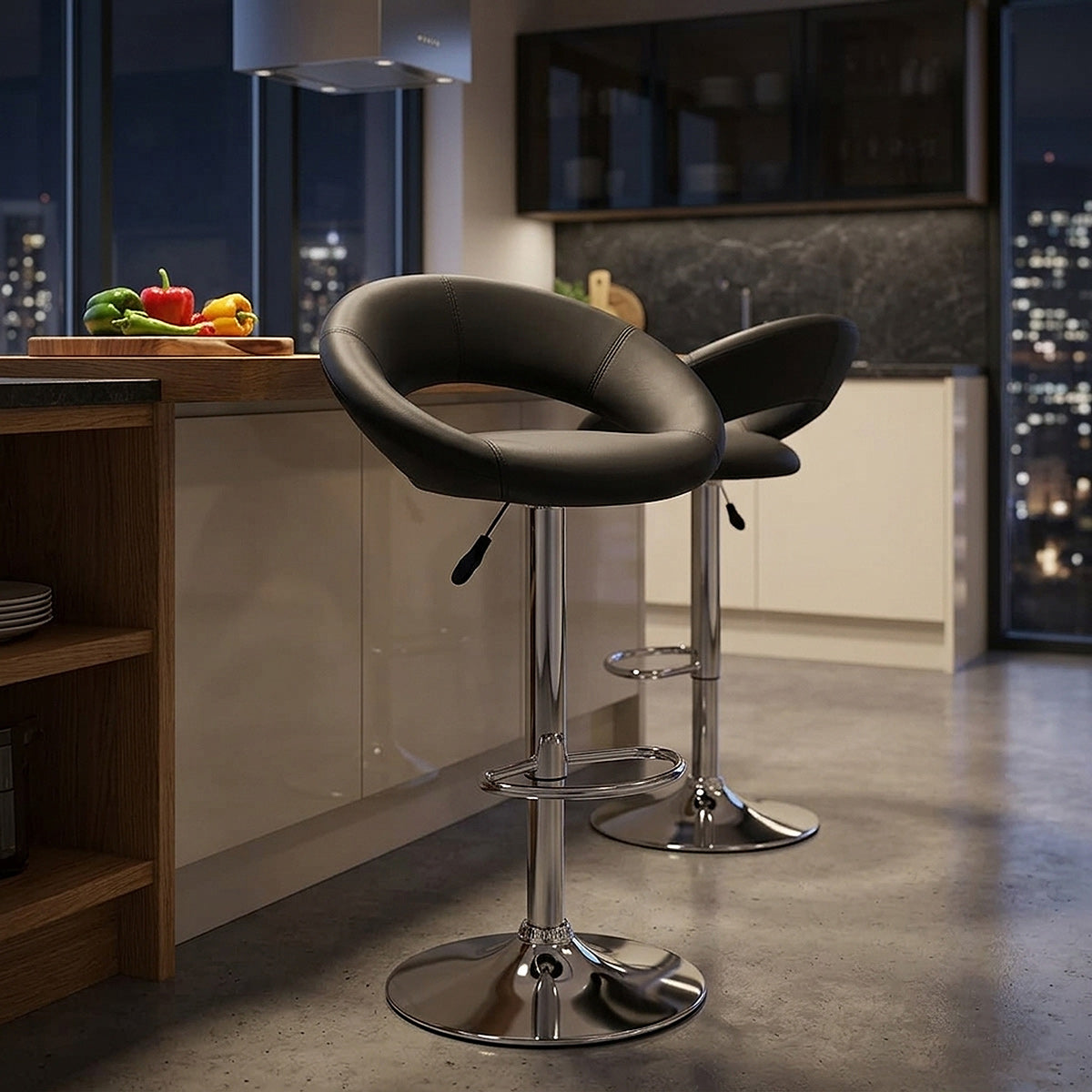 Chaise de Bar Faux Cuir Chrome - Crescent Matelassé Noir 