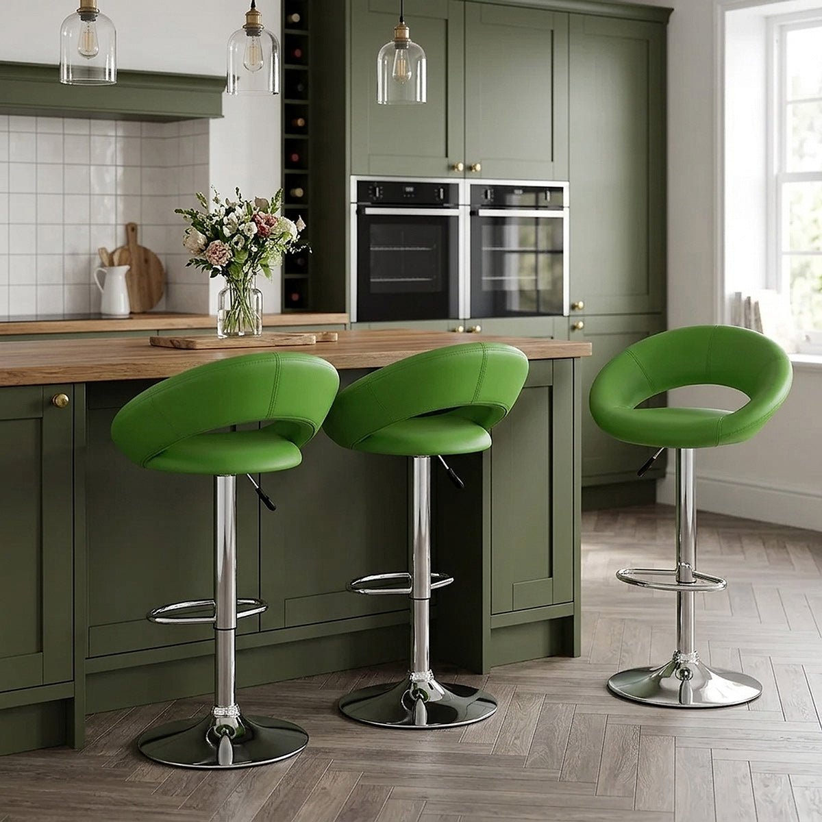 Chaise de Bar Faux Cuir Chrome - Crescent Matelassé Vert 