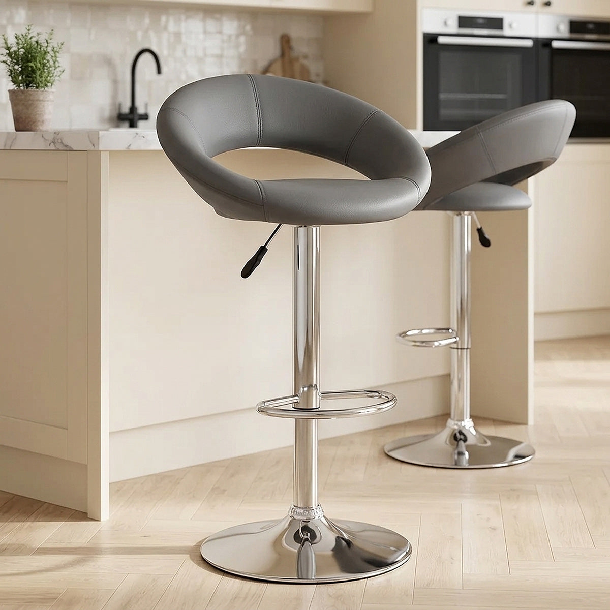 Chaise de Bar Faux Cuir Chrome - Crescent Matelassé Gris 
