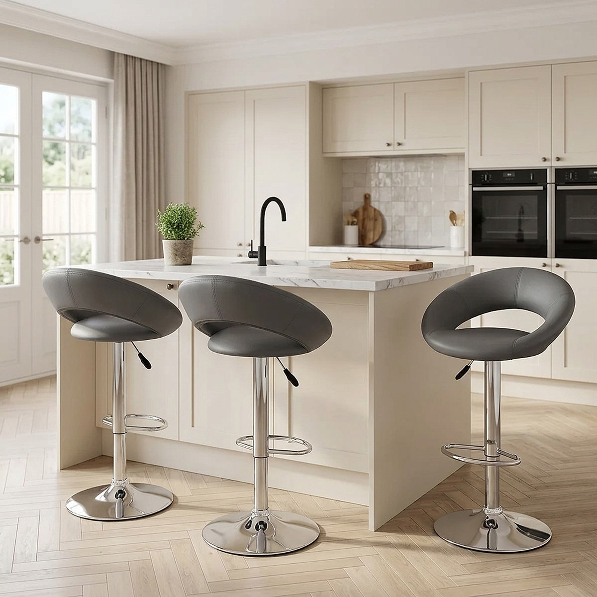 Chaise de Bar Faux Cuir Chrome - Crescent Matelassé Gris 