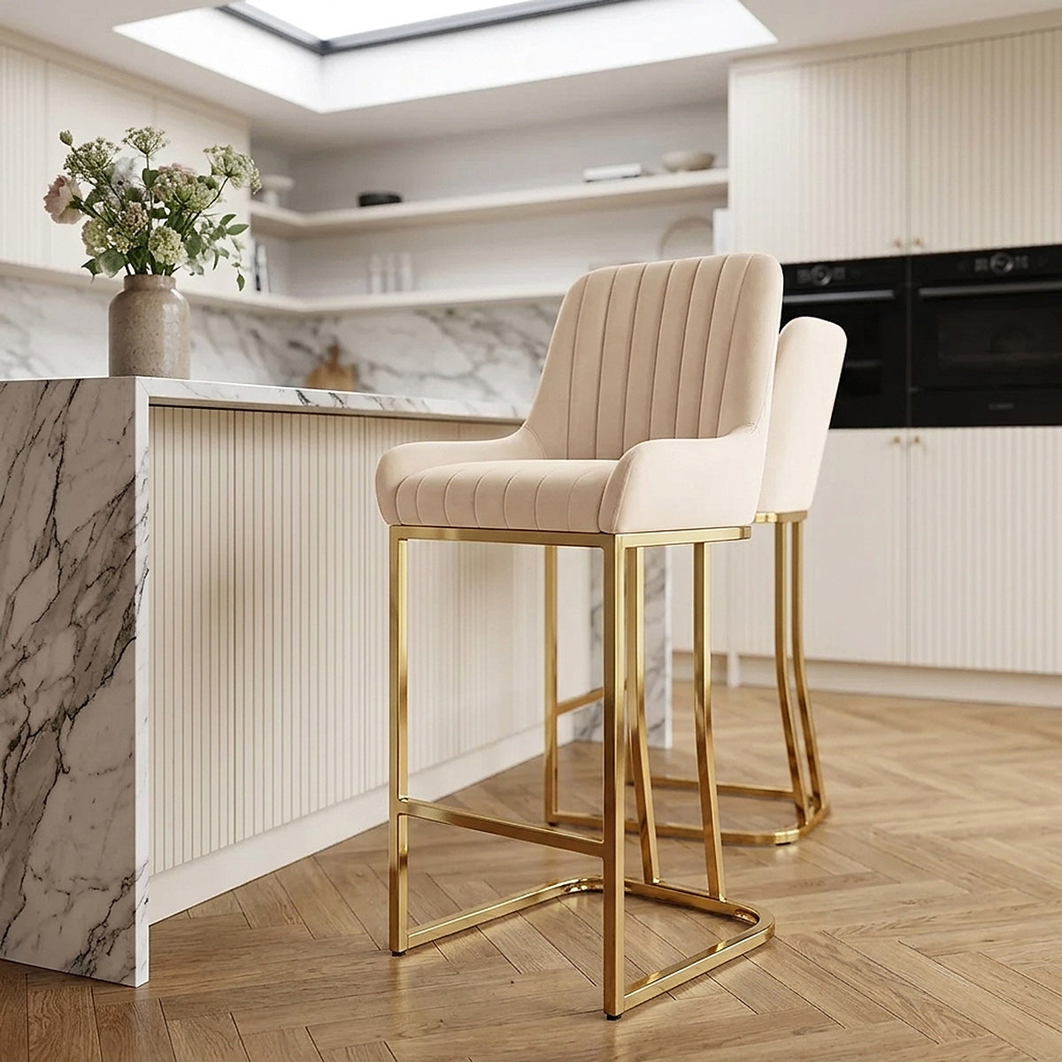 Tabouret de Bar Velours - Paget Crème 