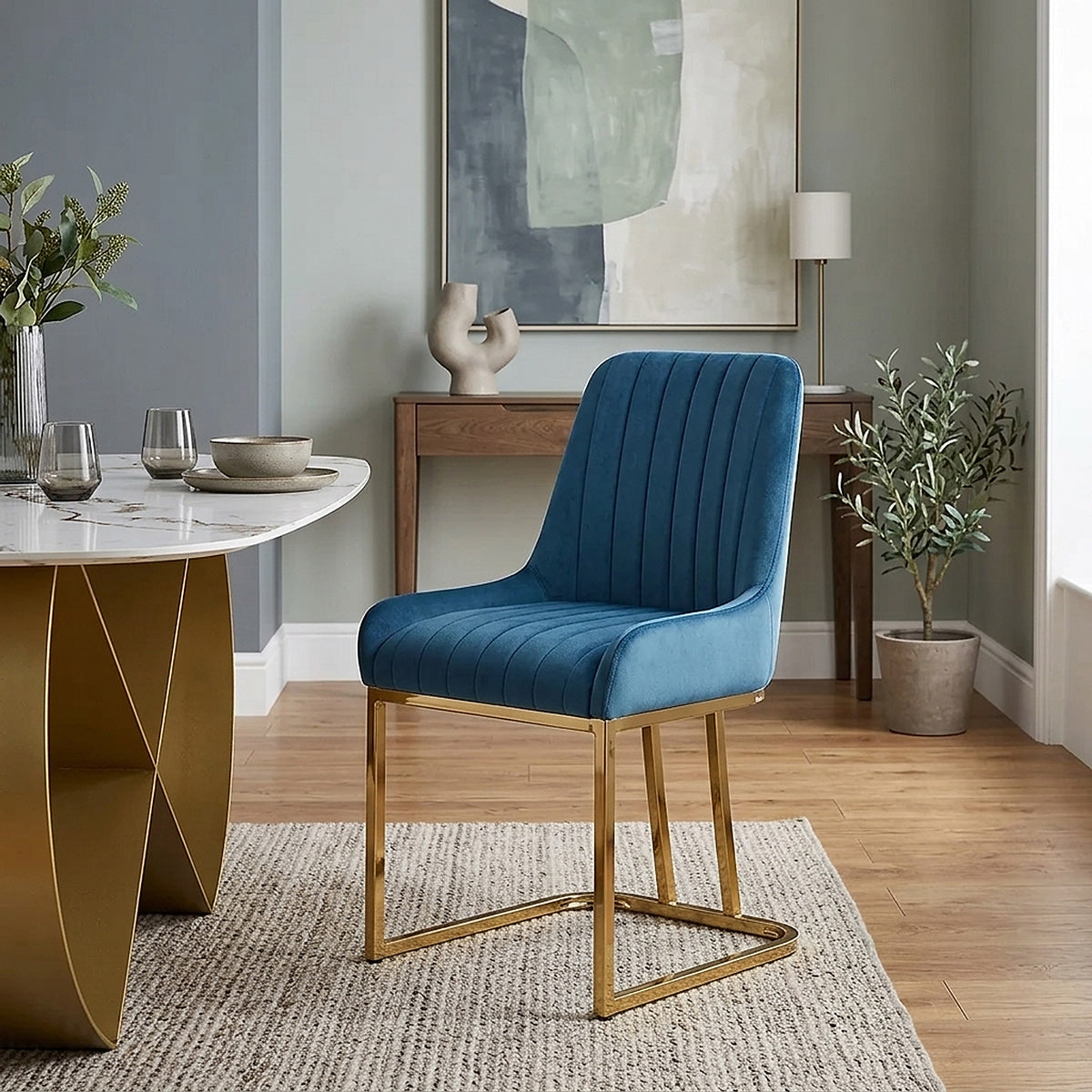Chaise Velours - Paget Bleu 