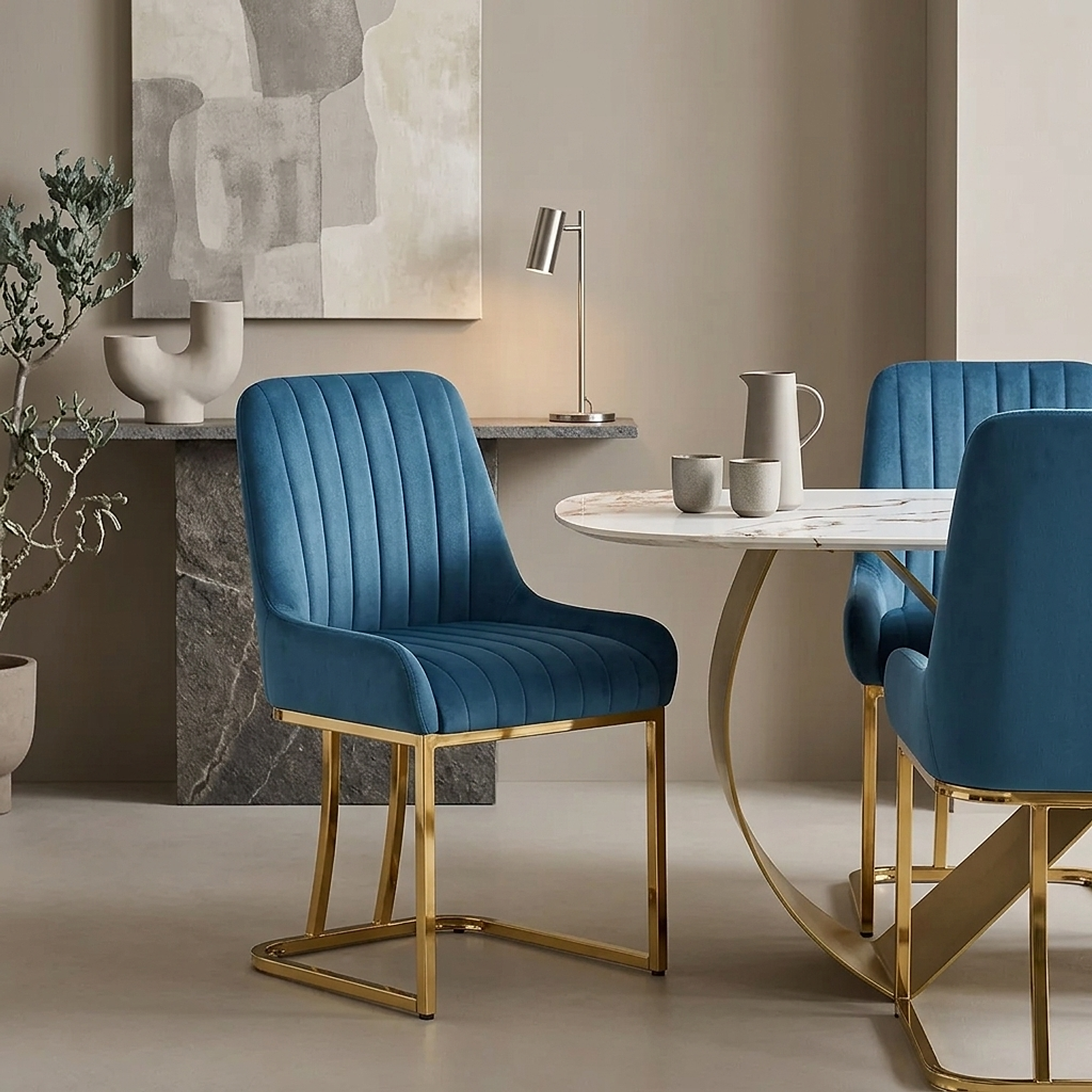 Chaise Velours - Paget Bleu 