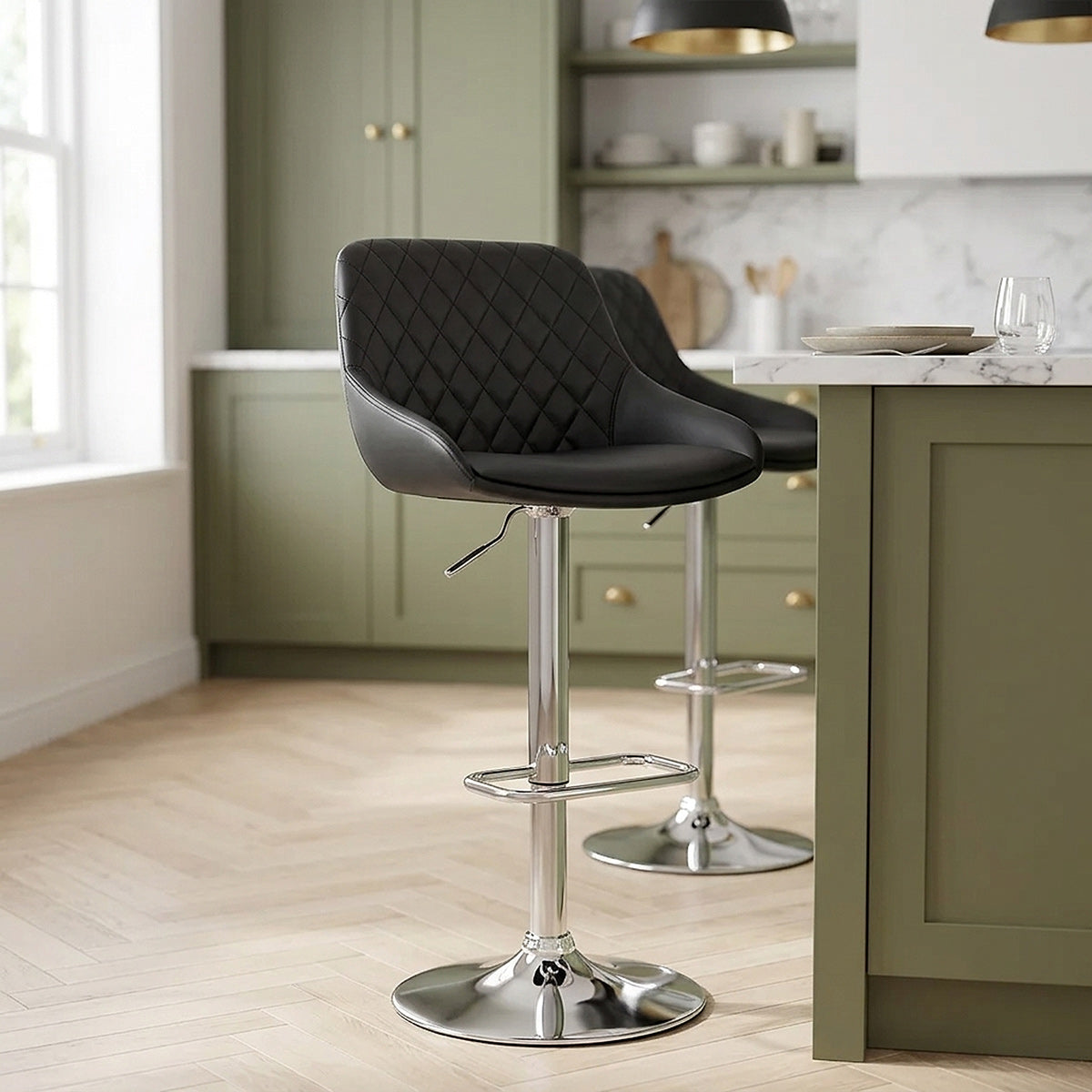 Tabouret de Bar Faux Cuir Chrome - Palace Noir 
