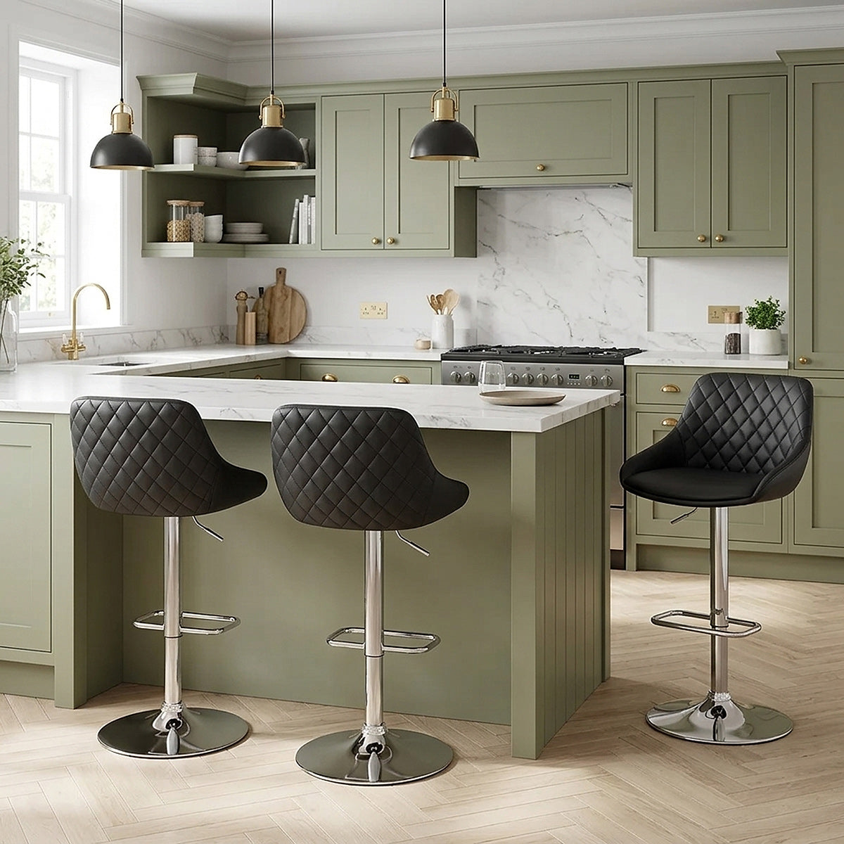 Tabouret de Bar Faux Cuir Chrome - Palace Noir 