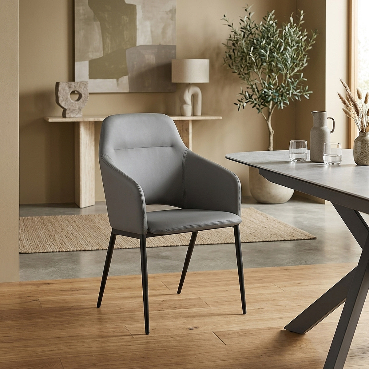 Chaise Faux Cuir - Palma Gris Foncé 