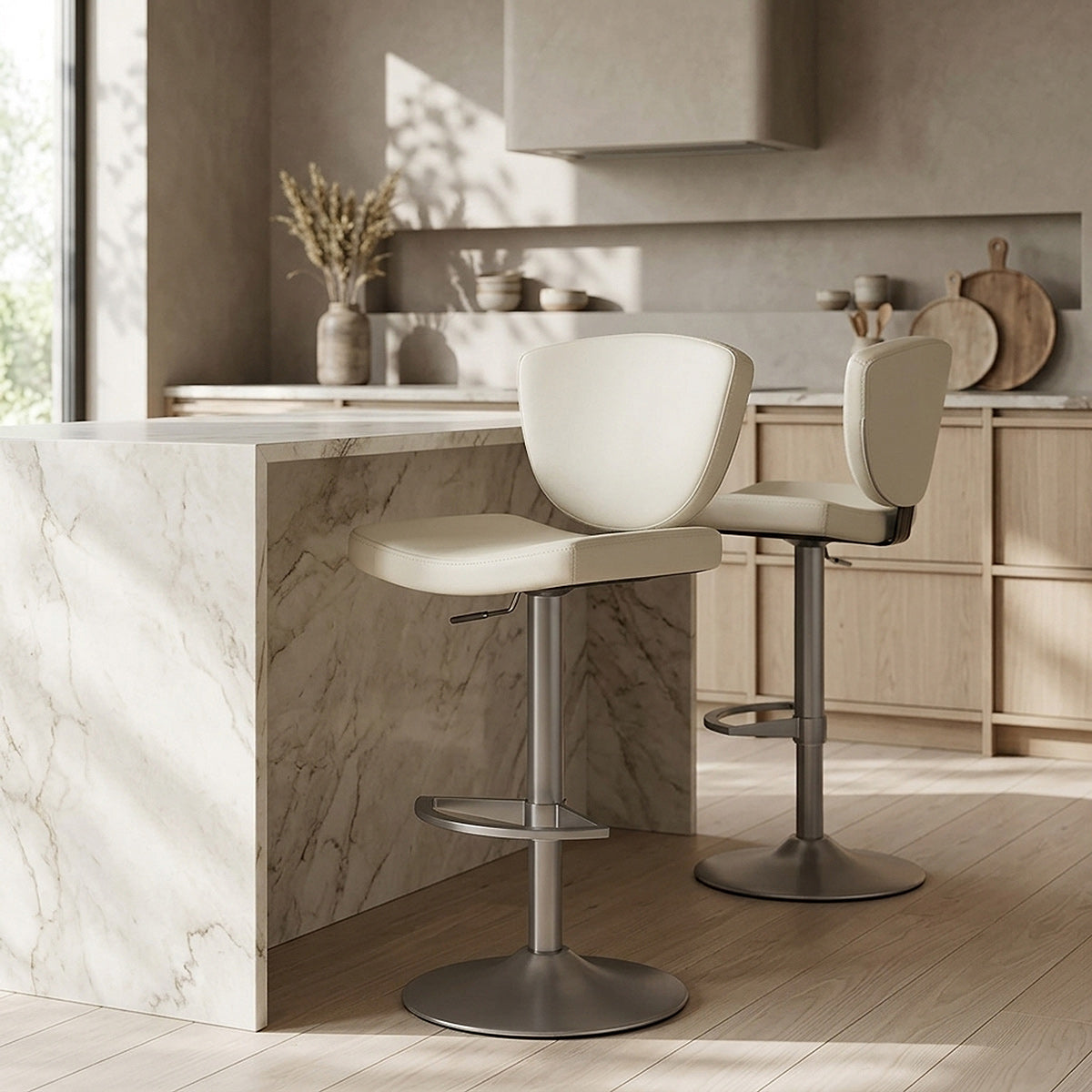 Tabouret Faux Cuir Graphite - Pearl Crème 