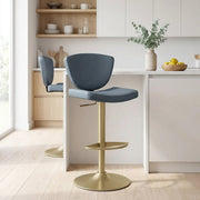 Tabouret Cuir Veritable Doré - Pearl Bleu 