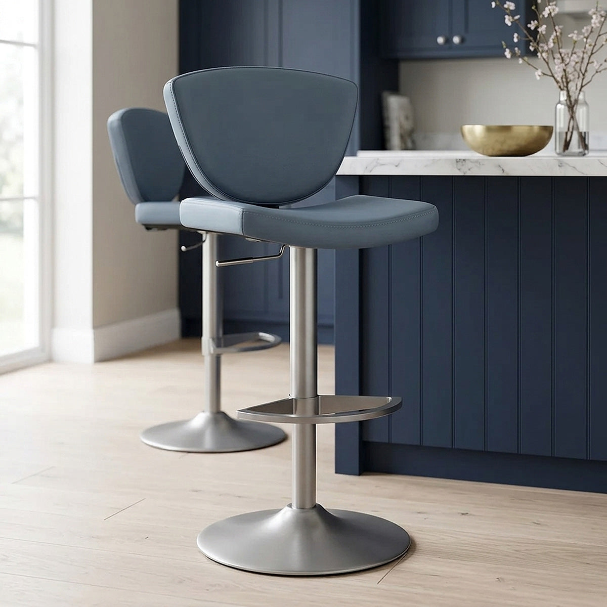 Tabouret de Bar Cuir Véritable - Pearl Bleu 