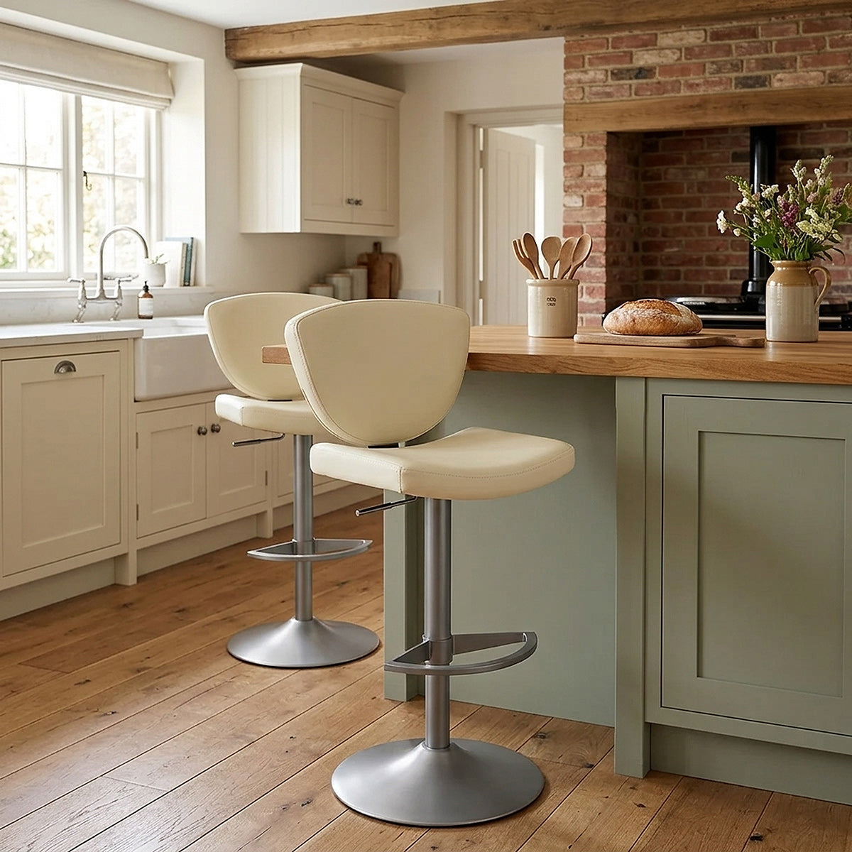 Tabouret de Bar Cuir Véritable - Pearl Crème 