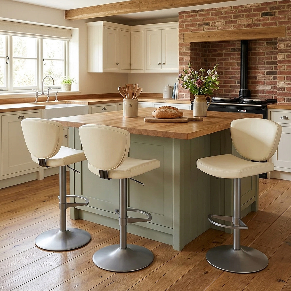 Tabouret de Bar Cuir Véritable - Pearl Crème 