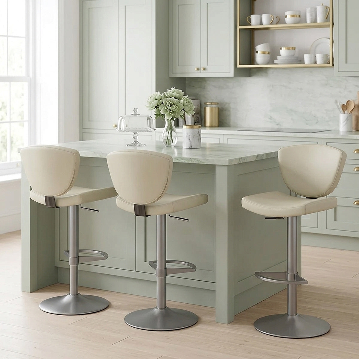 Tabouret de Bar Cuir Véritable - Pearl Taupe 
