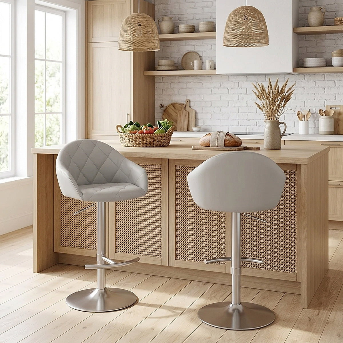 Chaise de Bar Faux Cuir Chrome Brosse - Perry Gris