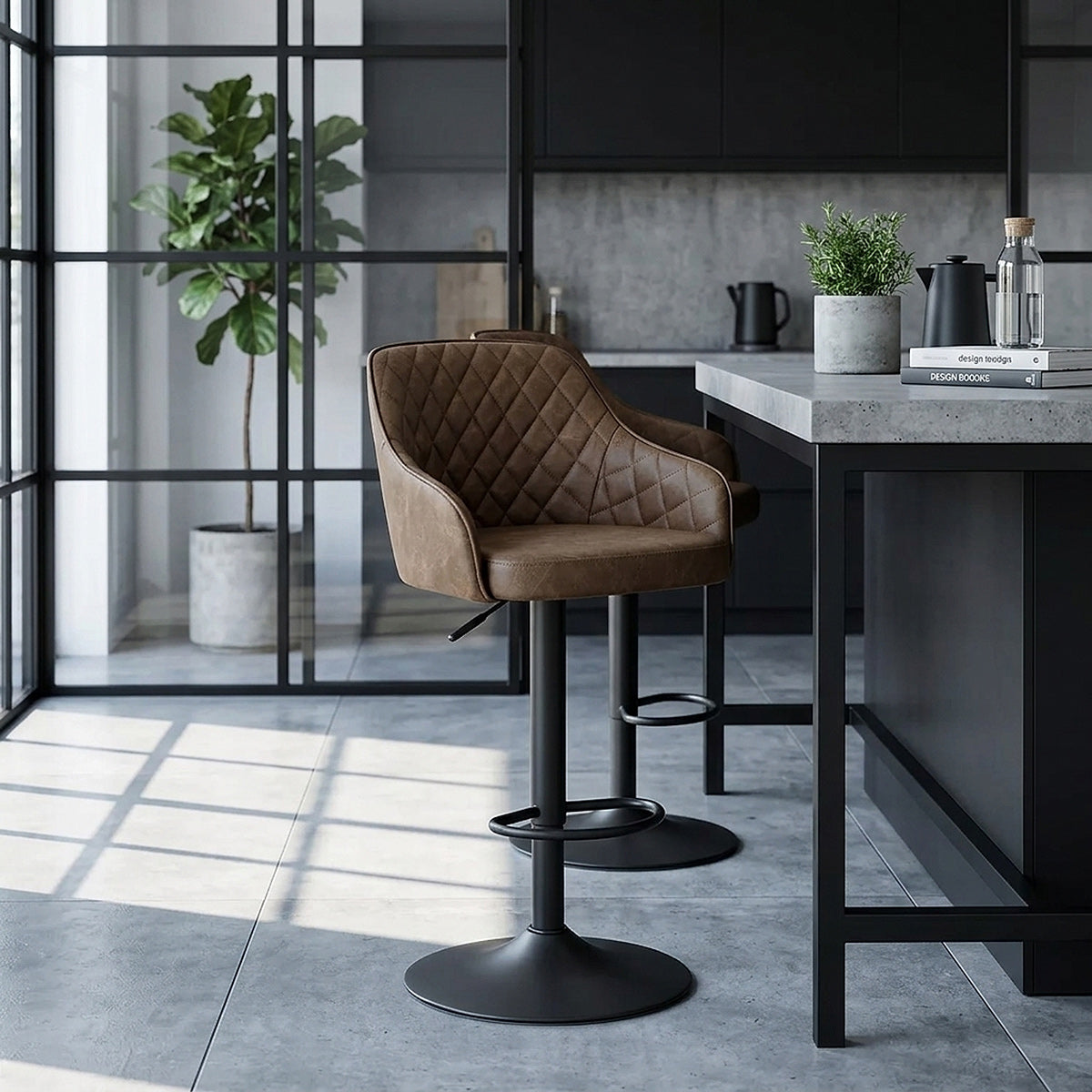 Tabouret Faux Cuir - Perth Marron 