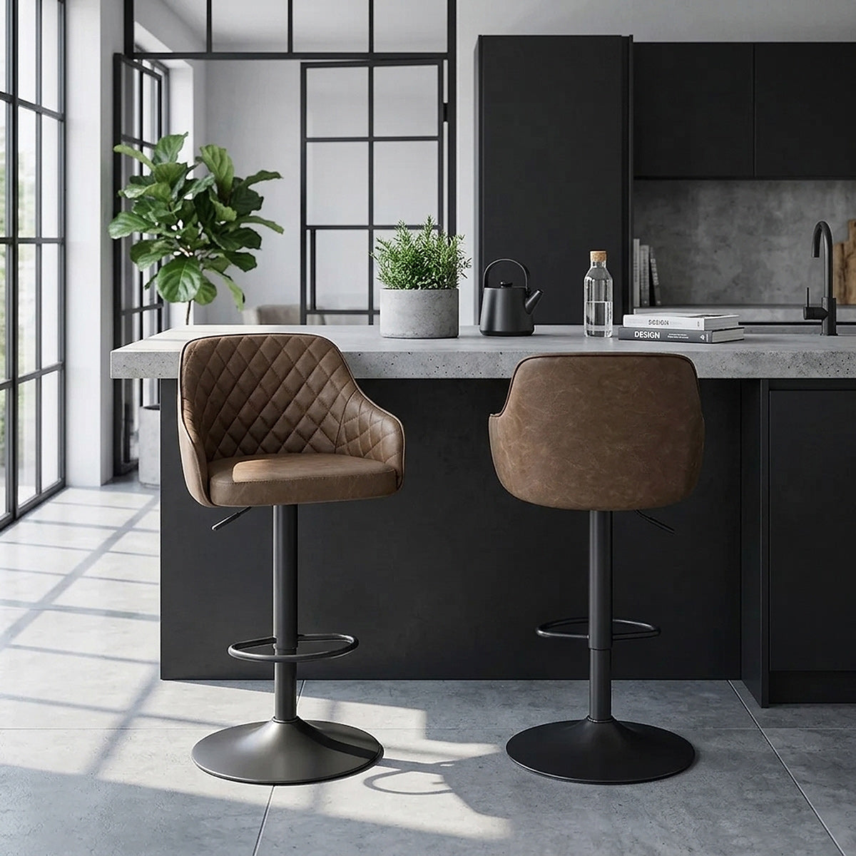 Tabouret Faux Cuir - Perth Marron 