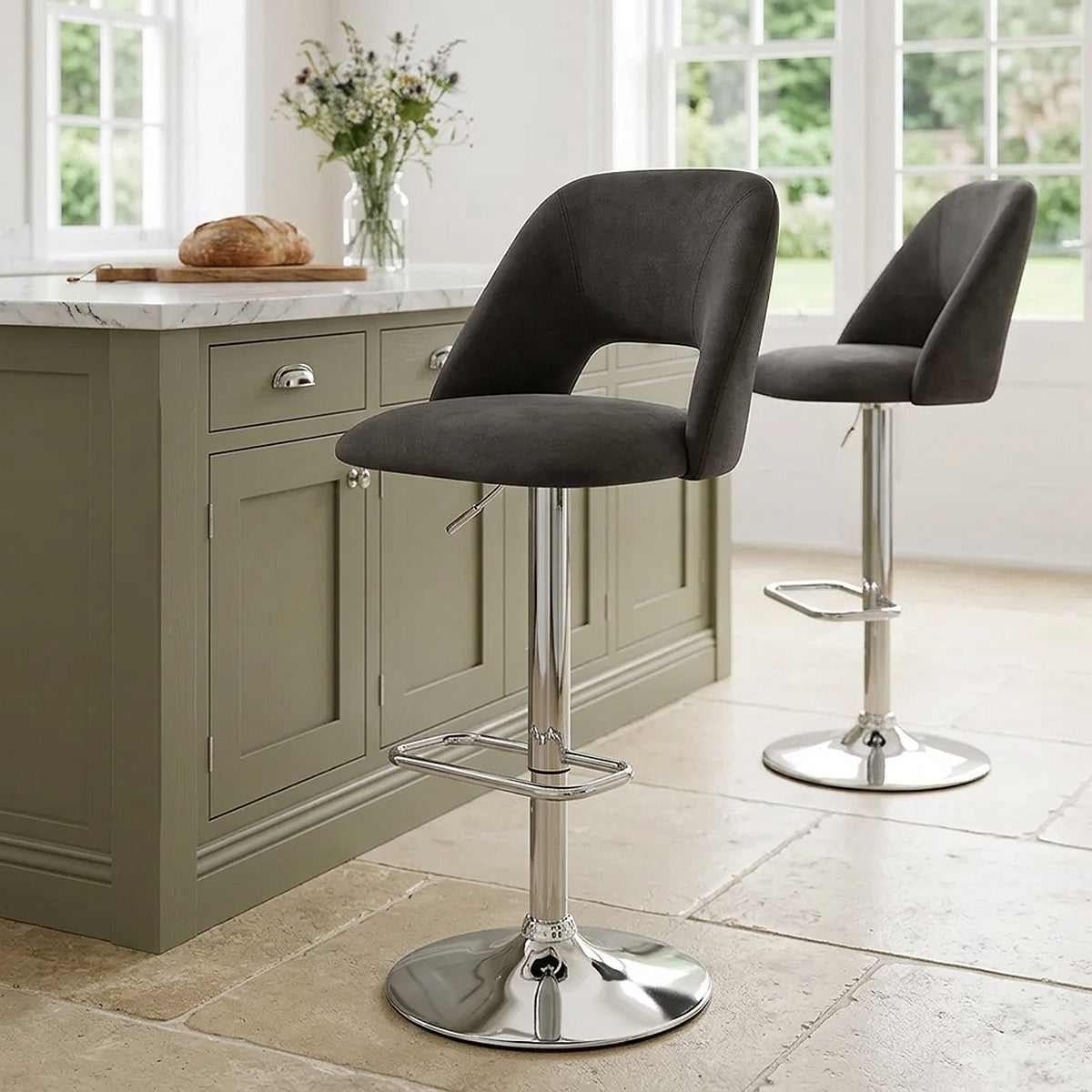 Tabouret de Bar Faux Cuir - Phoenix Gris Foncé 