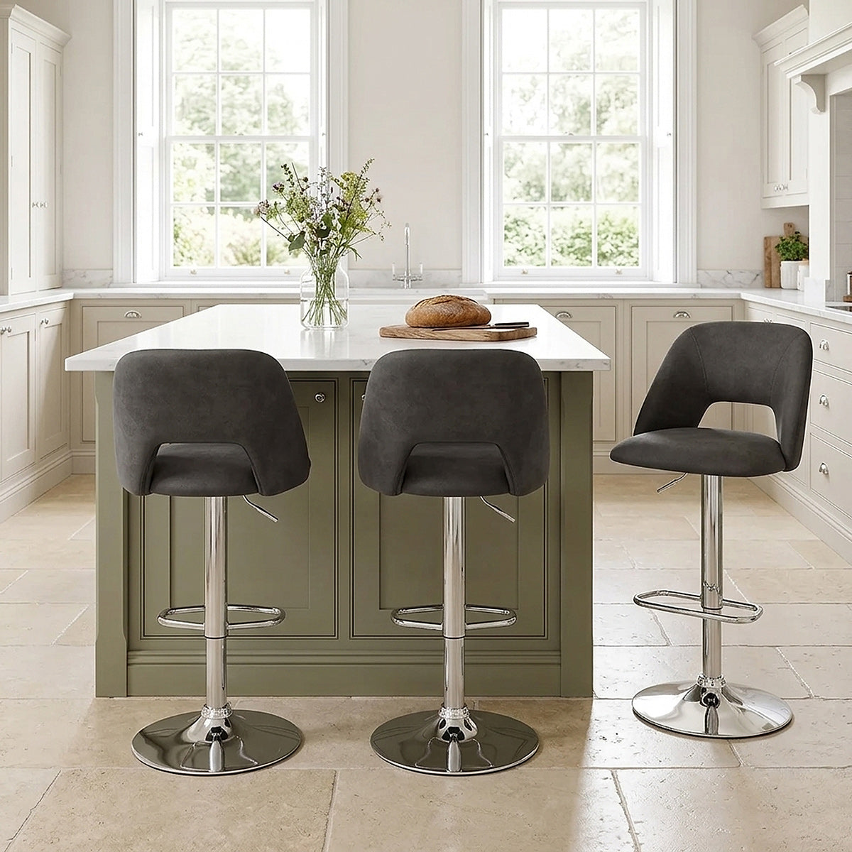 Tabouret de Bar Faux Cuir - Phoenix Gris Foncé 
