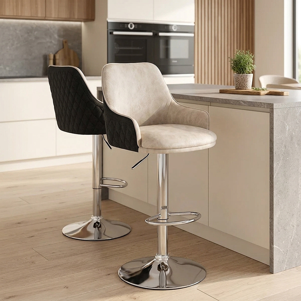 Chaise de Bar Faux Cuir Tissu - Plaza Crème 