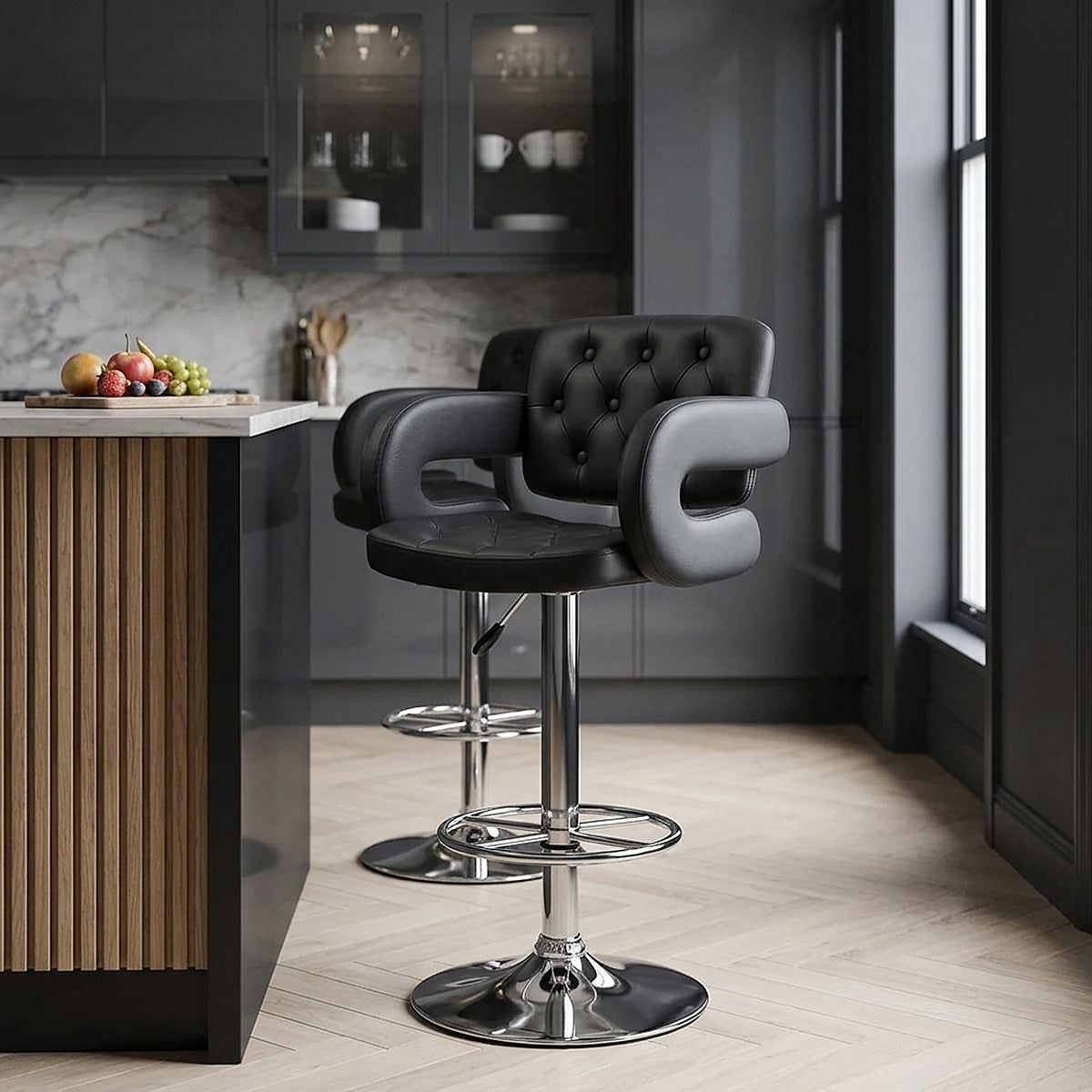 Chaise de Bar Faux Cuir Chrome - Polaris Noir 