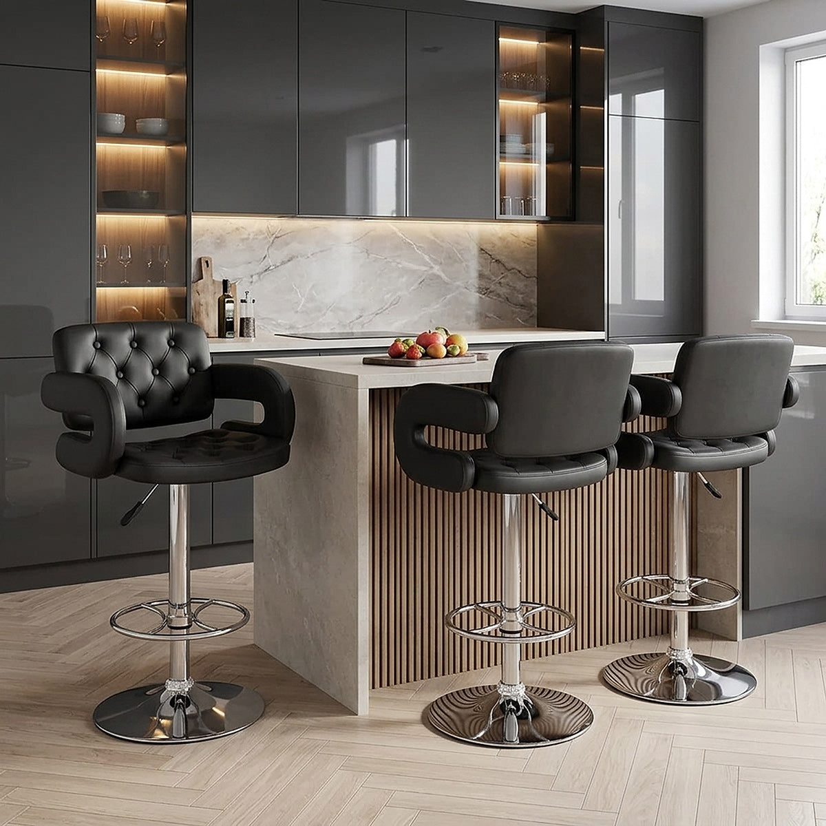 Chaise de Bar Faux Cuir Chrome - Polaris Noir 