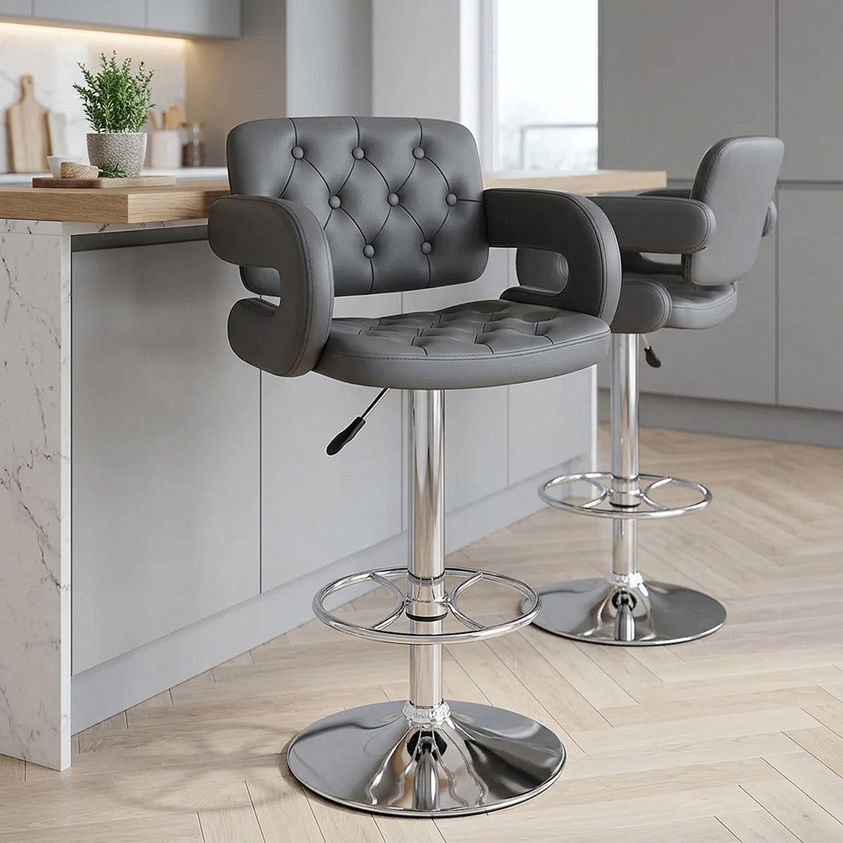 Chaise de Bar Faux Cuir Chrome - Polaris Gris 