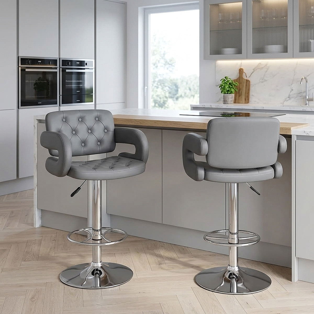 Chaise de Bar Faux Cuir Chrome - Polaris Gris 