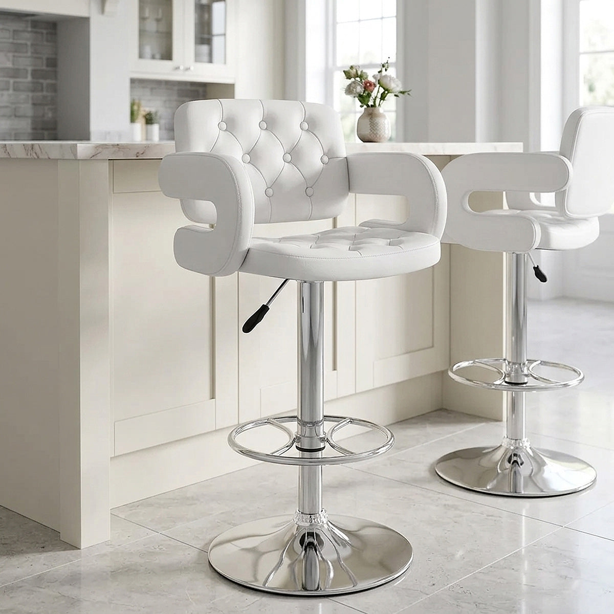 Chaise de Bar Faux Cuir Chrome - Polaris Blanc 