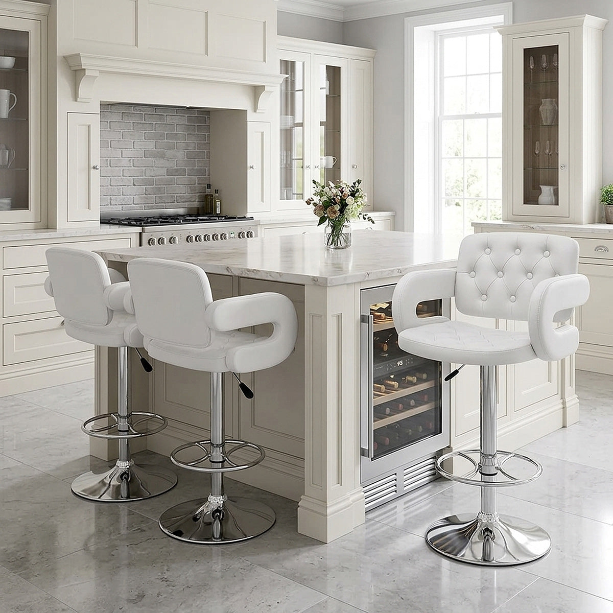 Chaise de Bar Faux Cuir Chrome - Polaris Blanc 