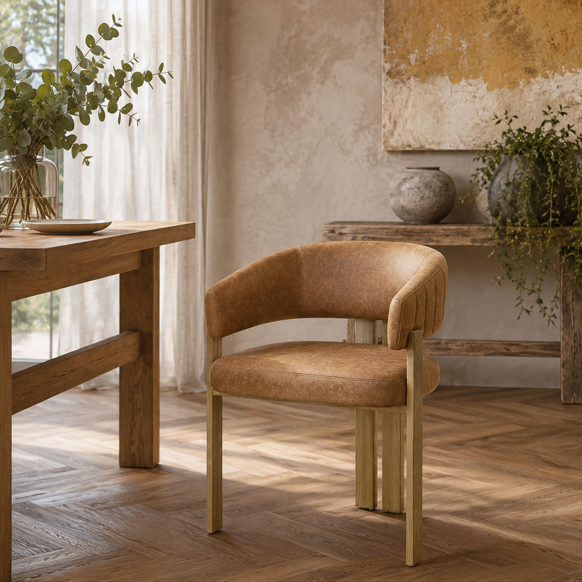 Chaise Métal Faux Cuir - Polo Marron
