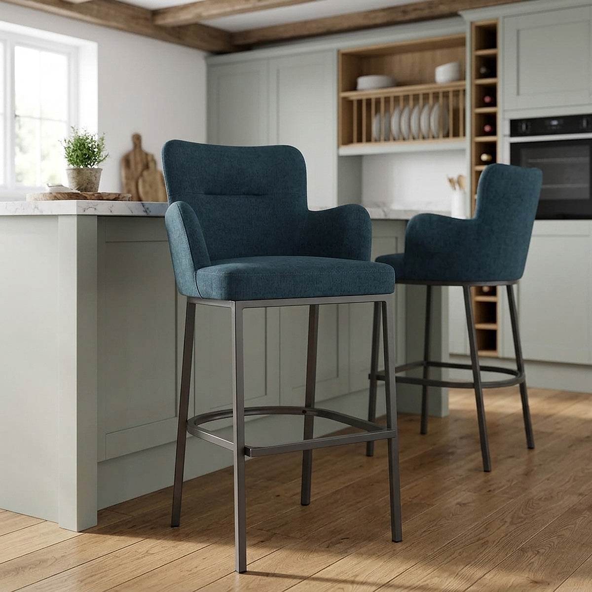 Tabouret de Bar Tissu - Porter Bleu 
