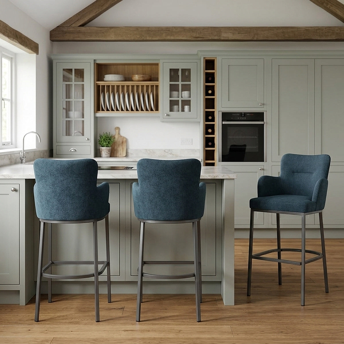 Tabouret de Bar Tissu - Porter Bleu 