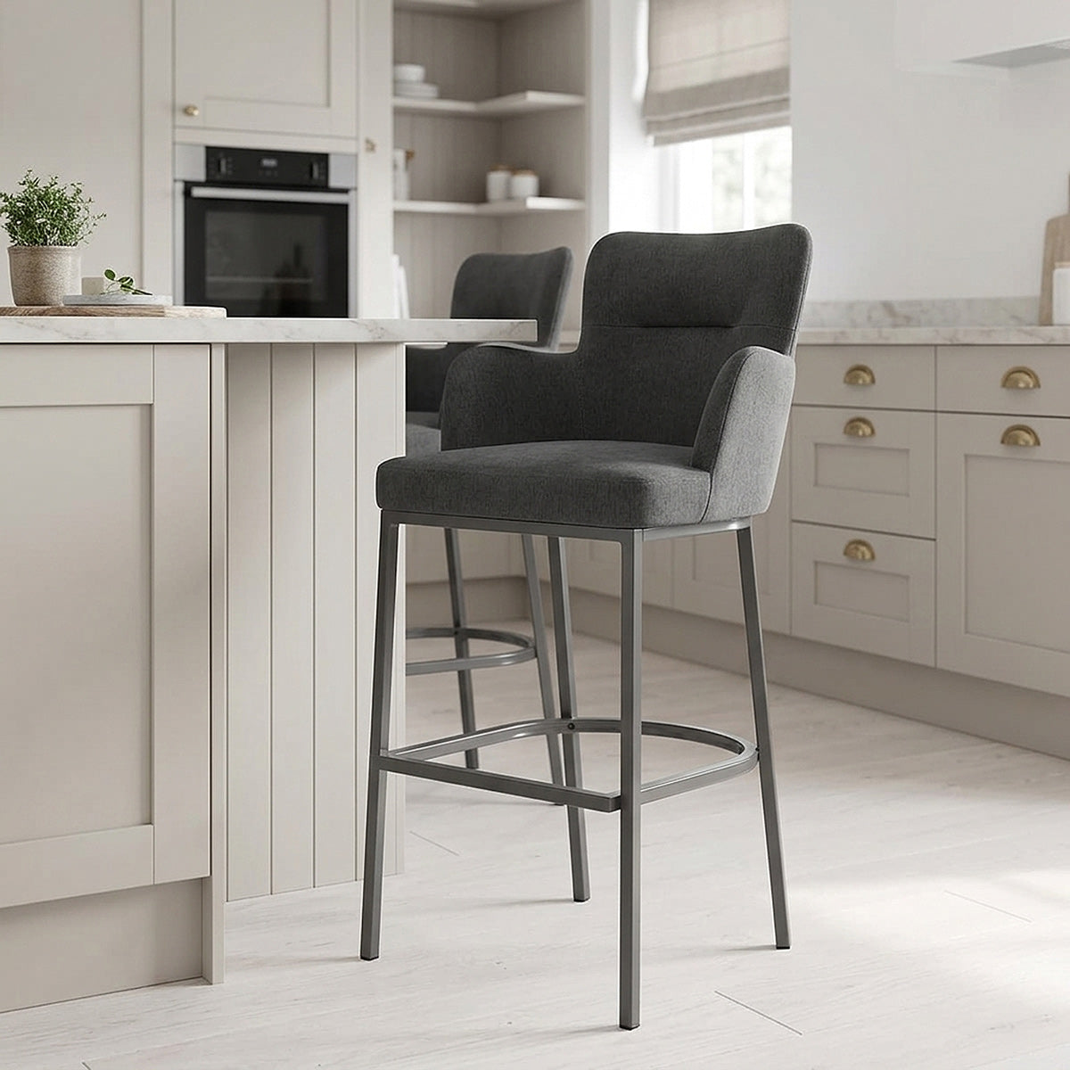 Tabouret de Bar Tissu - Porter Gris Foncé 