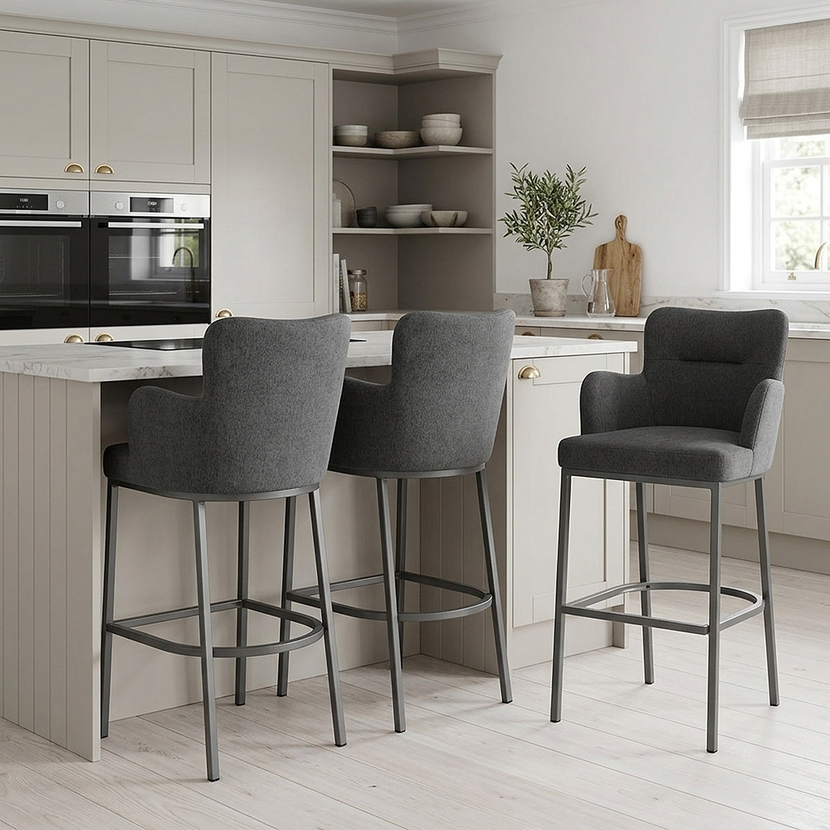 Tabouret de Bar Tissu - Porter Gris Foncé 