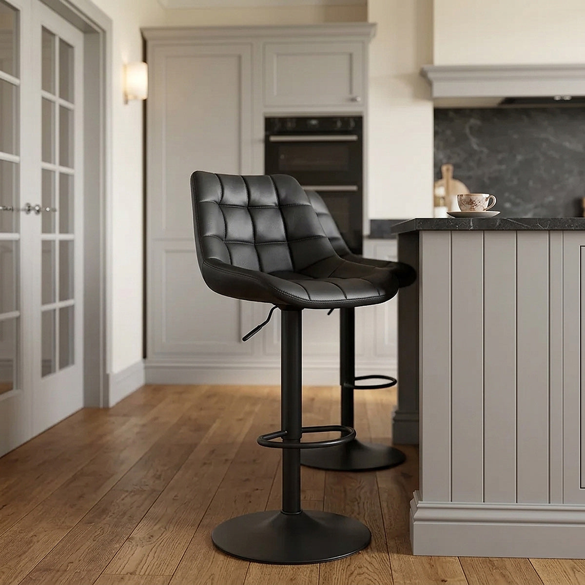 Tabouret de Bar Cuir Véritable - Porto Noir 