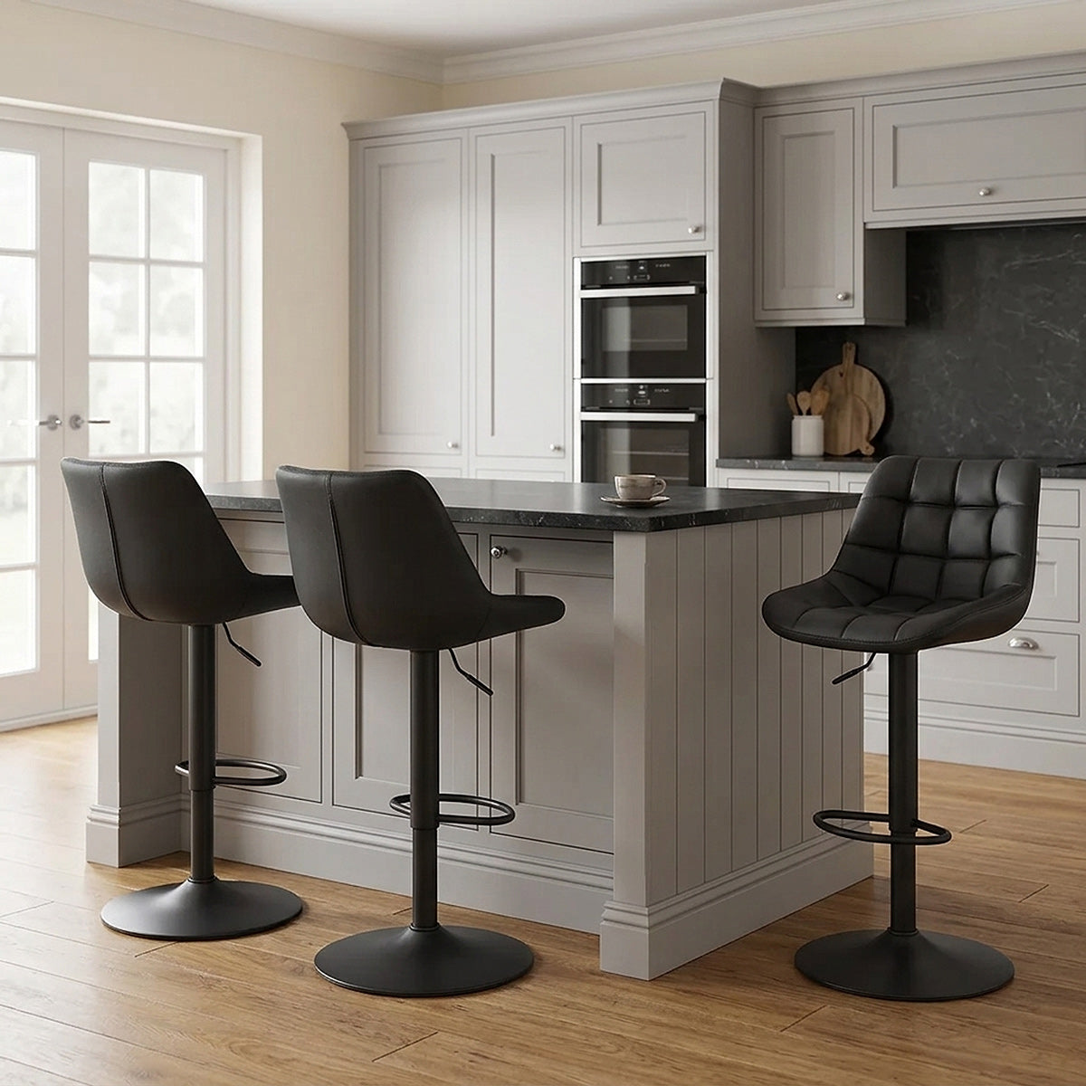 Tabouret de Bar Cuir Véritable - Porto Noir 