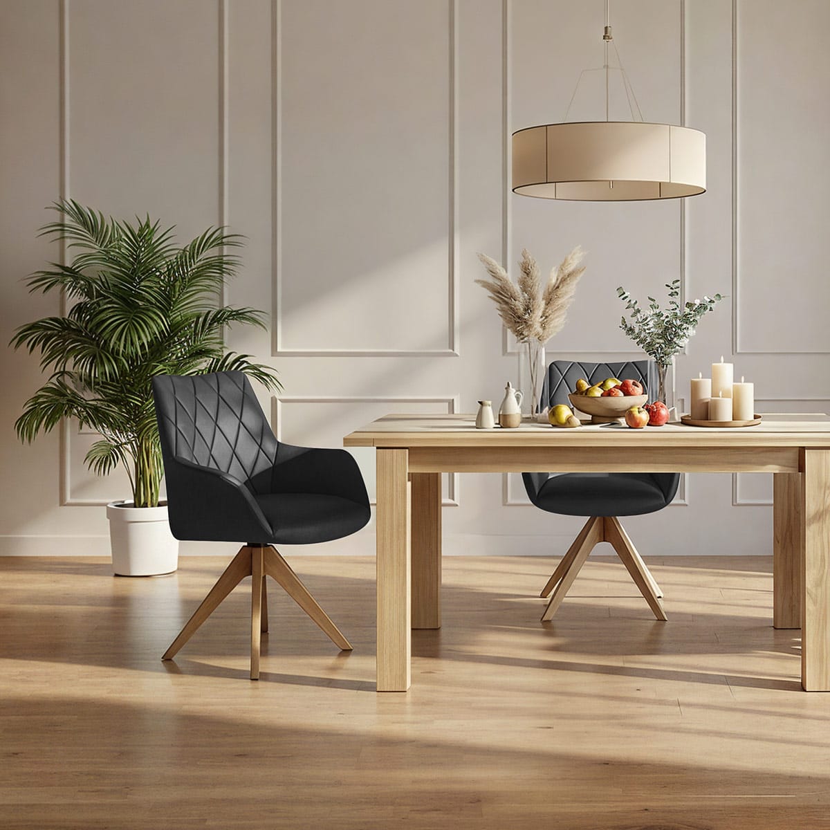 Chaise Cuir Veritable Bois - Portobello Noir