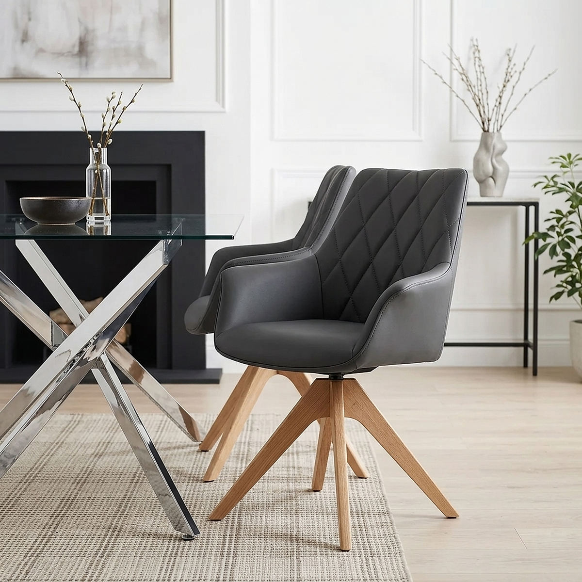 Chaise Cuir Veritable Bois - Portobello Noir