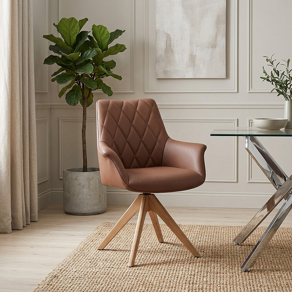 Chaise Cuir Veritable Bois - Portobello Marron