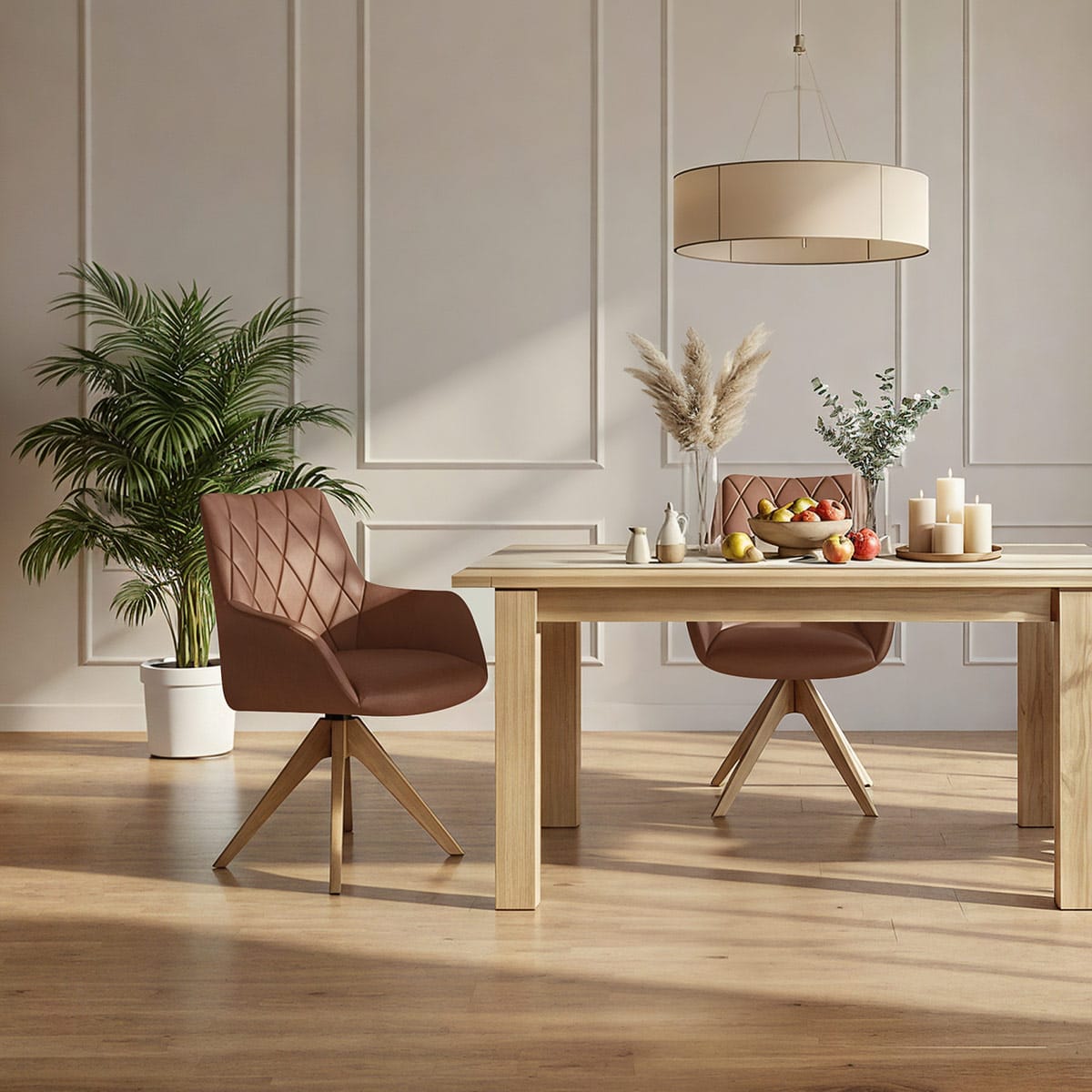 Chaise Cuir Veritable Bois - Portobello Marron