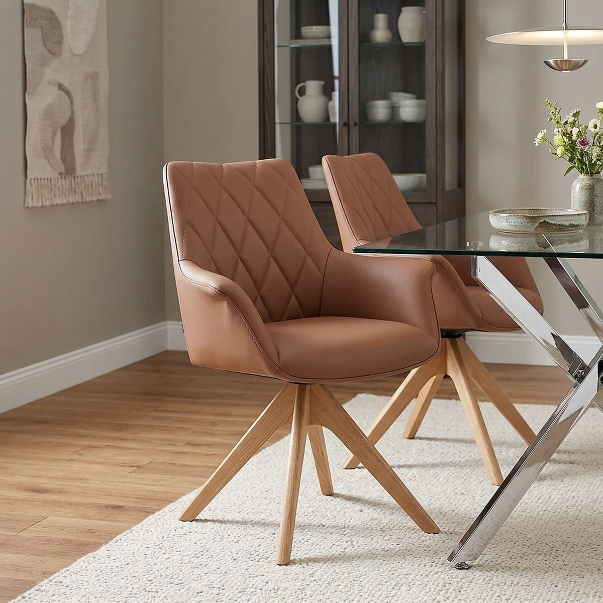 Chaise Cuir Veritable Bois - Portobello Marron