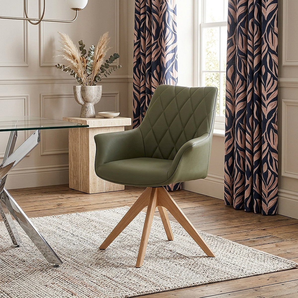 Chaise Cuir Veritable Bois - Portobello Vert