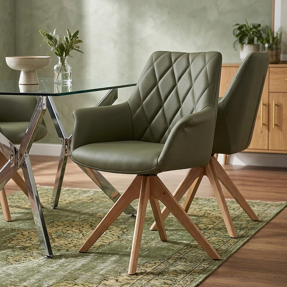 Chaise Cuir Veritable Bois - Portobello Vert