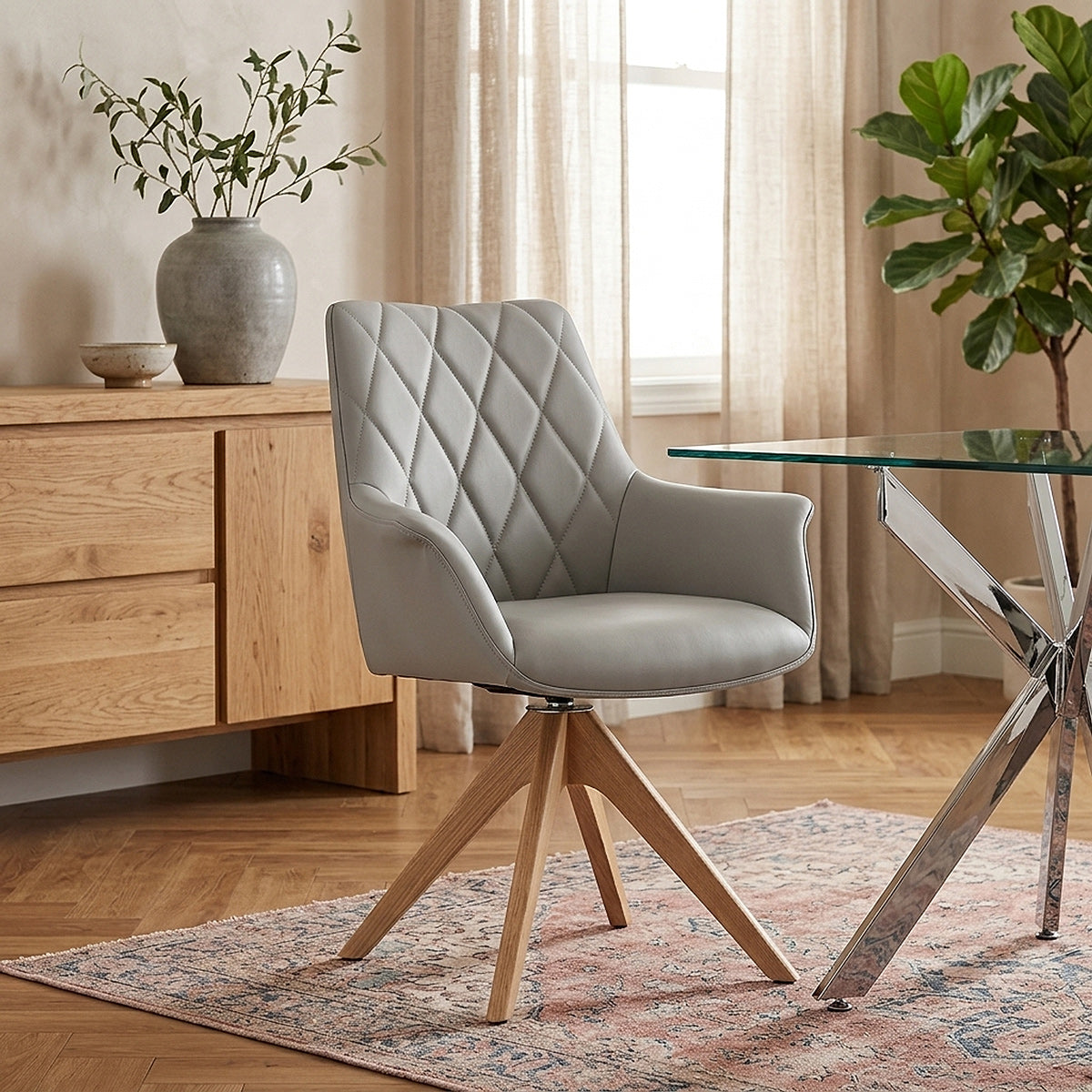 Chaise Cuir Veritable Bois - Portobello Gris