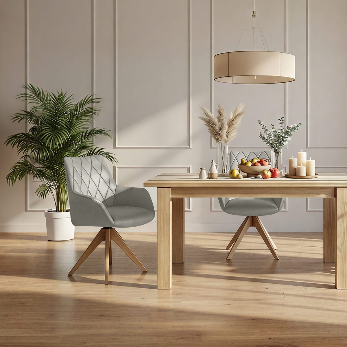 Chaise Cuir Veritable Bois - Portobello Gris