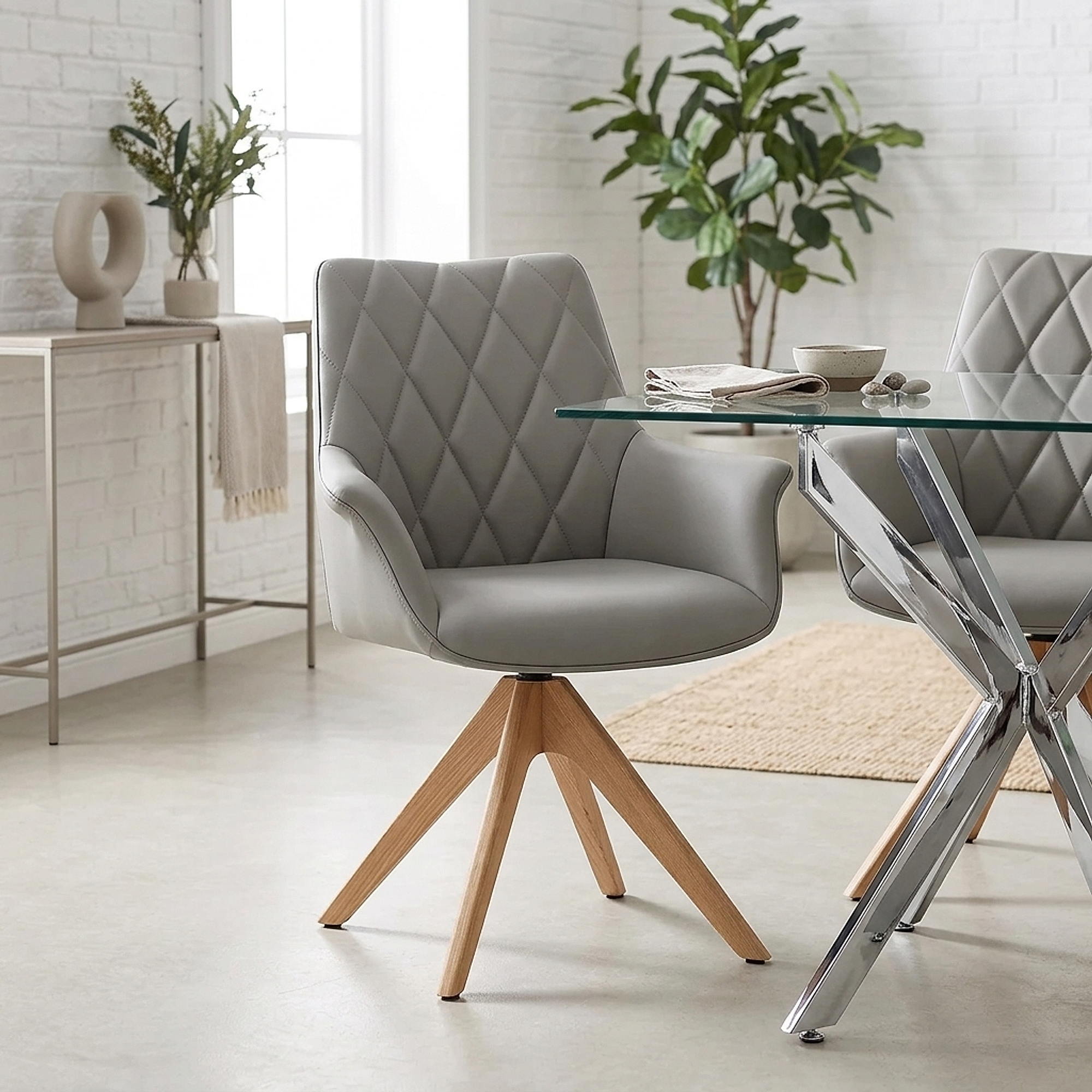 Chaise Cuir Veritable Bois - Portobello Gris