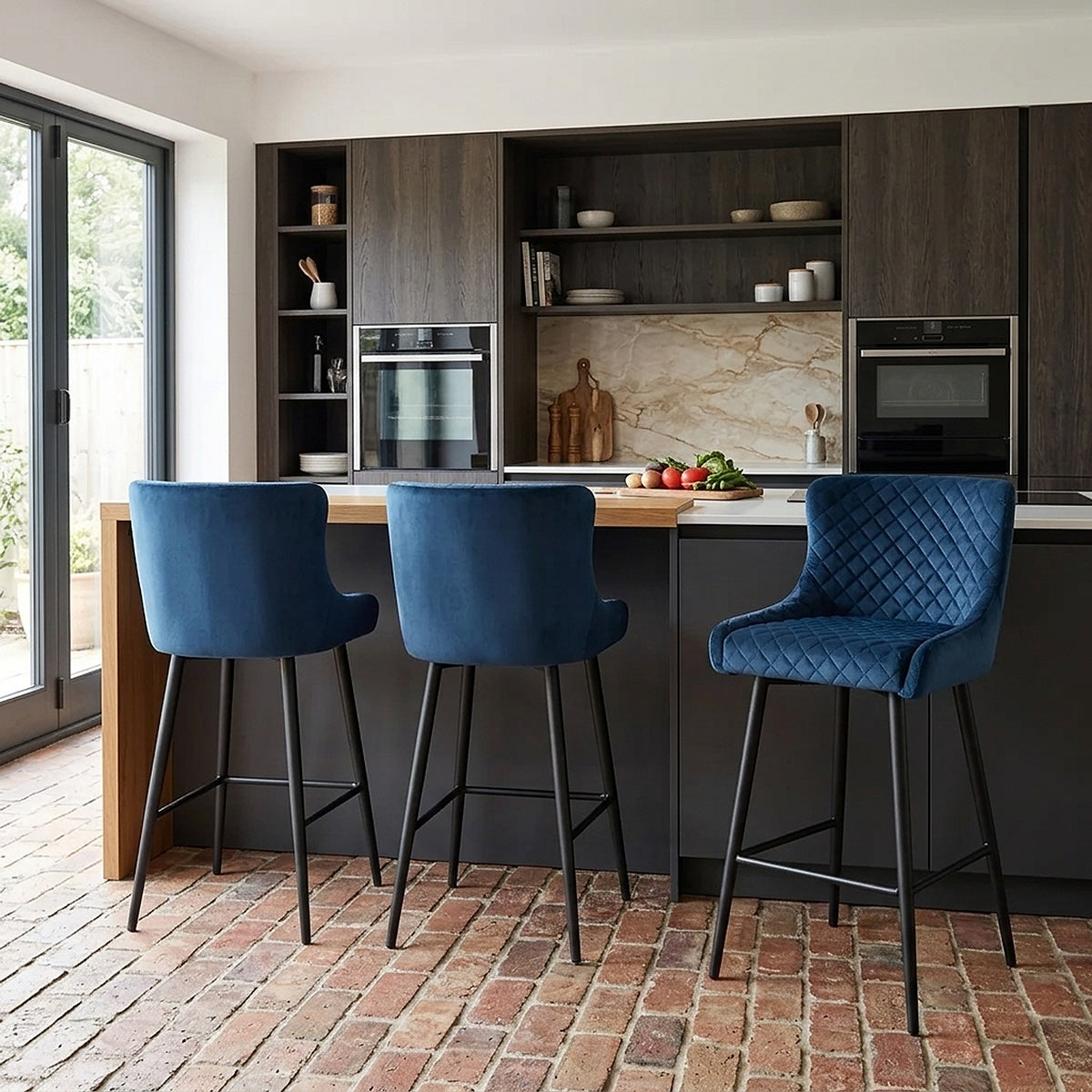 Tabouret de Bar Velours - Provence Bleu 