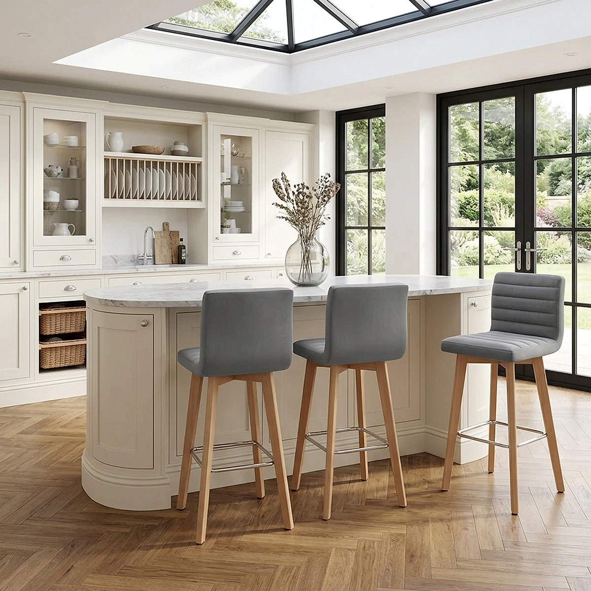 Tabouret de Bar Velours Bois - Pure Gris 