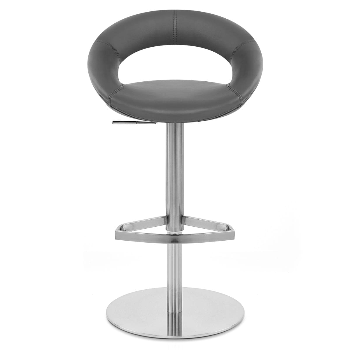 Chaise de Bar Cuir Chrome Brossé - Crescent Matelassé Gris 