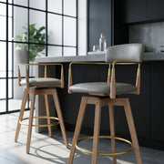 Tabouret de Bar Bois Cuir Véritable - Reed Gris