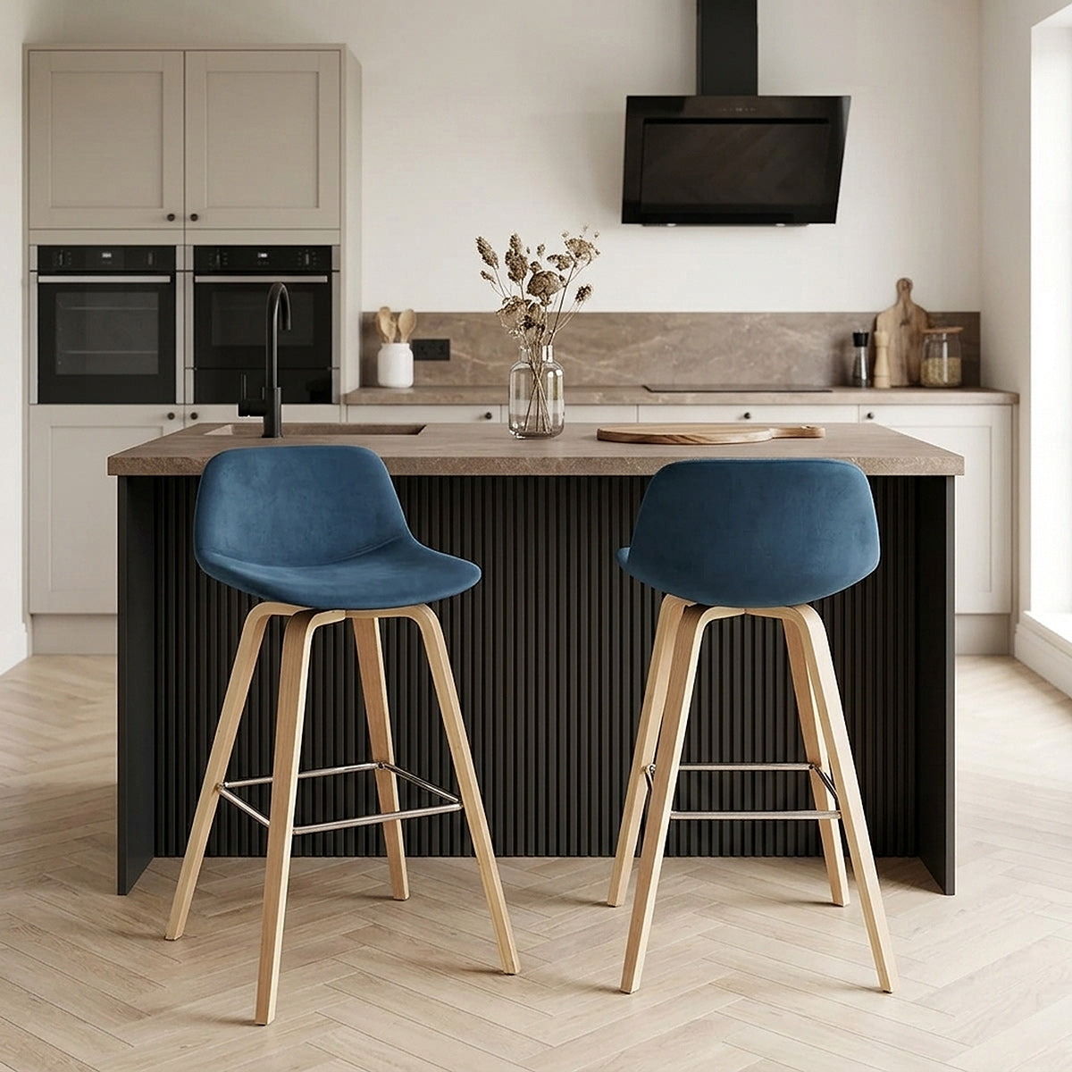 Tabouret De Bar Velours - Reef Bleu